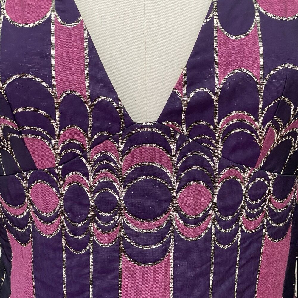 Trina Turk 60’s Style Op-Art Pattern Dress With Silk Chiffon Sleeves, Small - Picture 2 of 9